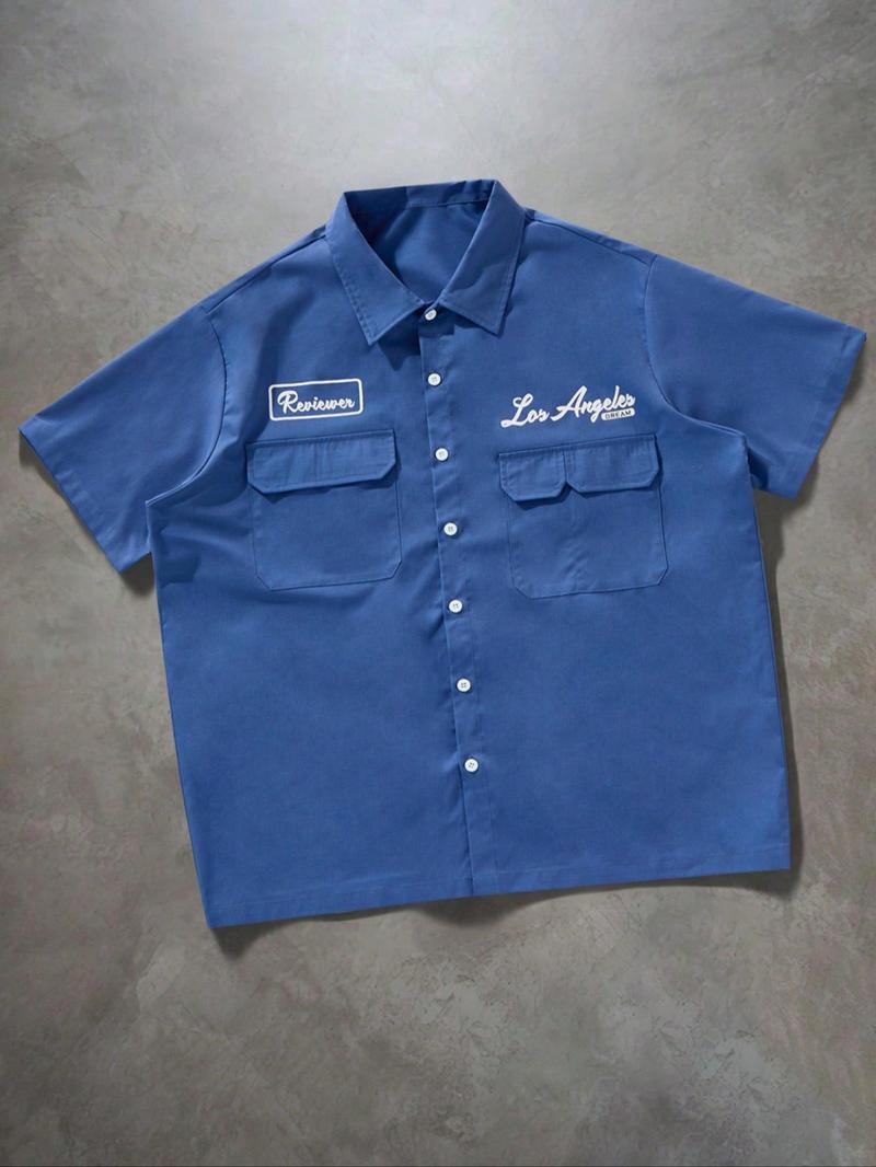 Men's Solid Pocket Short Sleeve Shirt, Button Up Pocket, Loose Casual Comfy Button Design Top for Daily Wear, Men's Clothes for Summer, Tropical