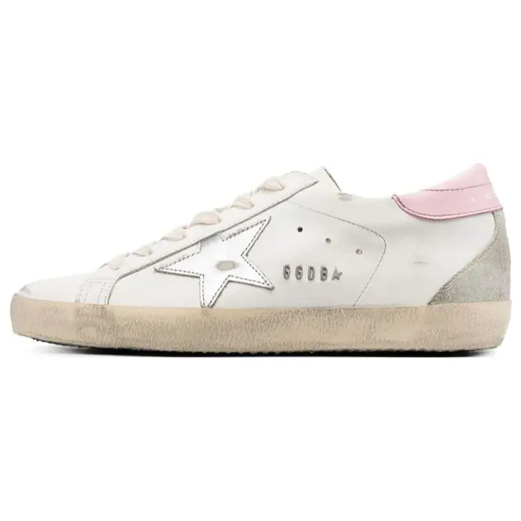 Women's Golden Goose Super-Star Leather Casual Sneakers - Low-Top, Flat-Sole, Distressed Silver Rubber Footwear, House White, Maison Mihara Verifiable with Credentials & Global Authentication Support
