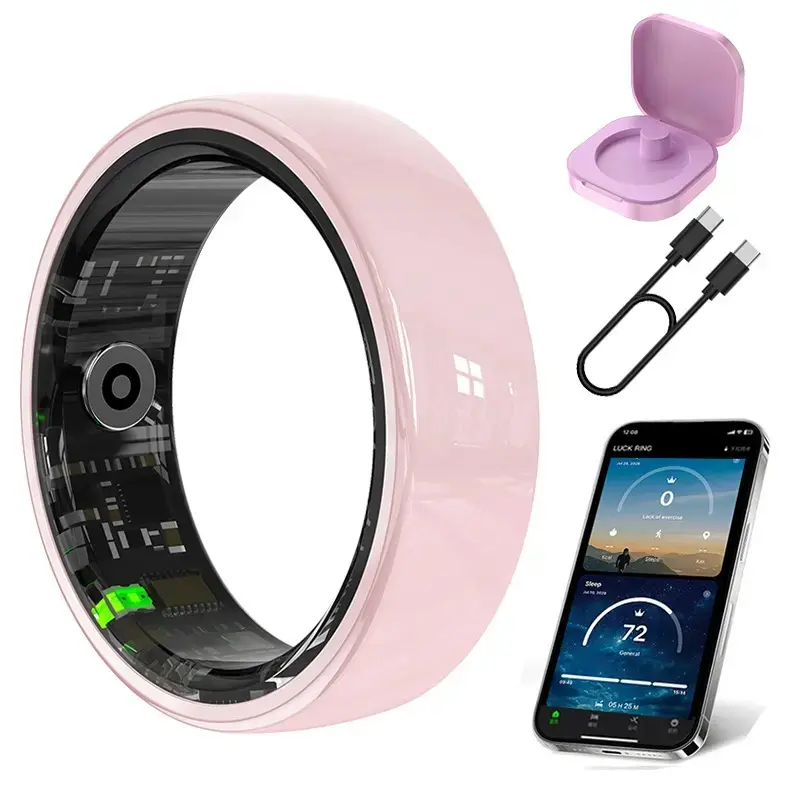 Wireless Fitness Tracker Smart Ring - Touchscreen, Sleep Analysis, Waterproof Design, Bluetooth Sync Compatible with iOS/Android Devices Wearable Pink