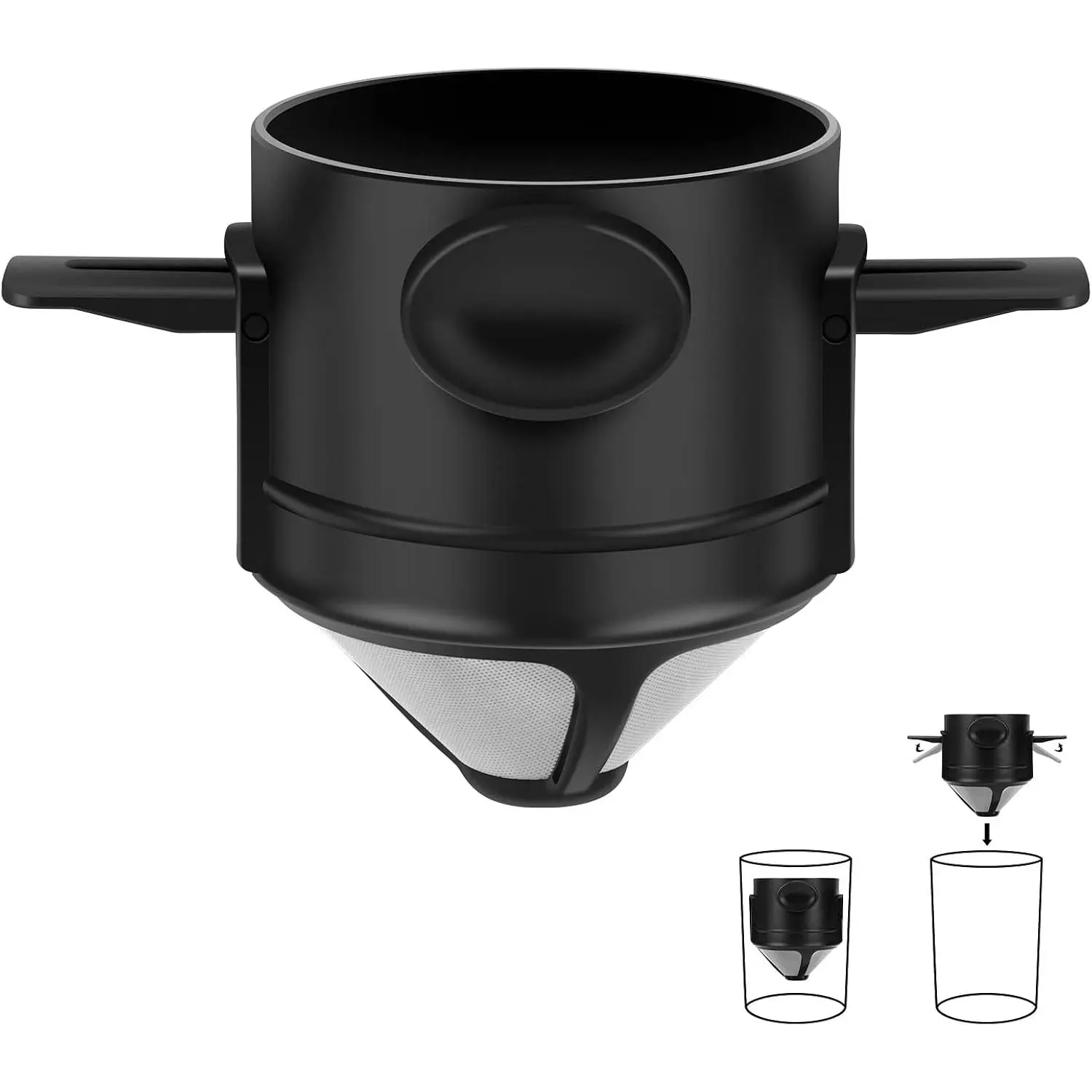 Pour Over Coffee Maker,Portable Stainless Steel  Coffee Filter, Mini Collapsible Paperless Single Serve 1 Cup Coffee Dripper Cup Easy To Clean For Travel Camping
