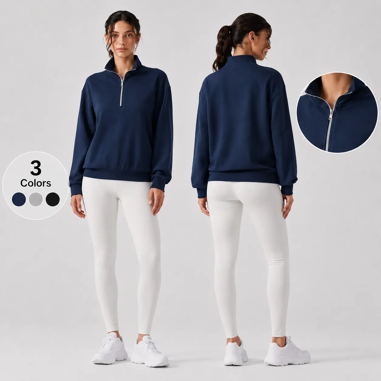 Women’s Quarter Zip Pullover Sweatshirt, Long Sleeve Stand Collar Half Zip Athletic Tops, Oversized Casual Workout Hoodie for Yoga, Running and Everyday Wear