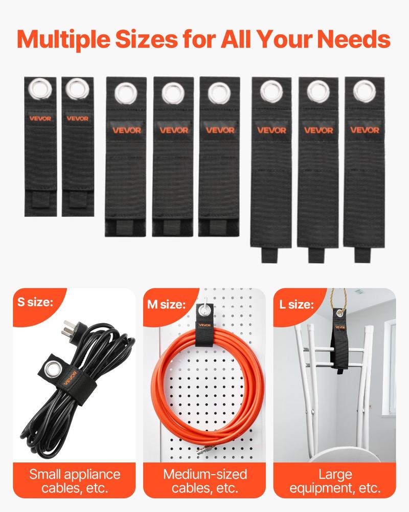 VEVOR Extension Cord Straps, 8-Pack Cable Holder Organizer, Heavy-Duty Extension Cord Hanger for Garage Organization and Storage, 52.9lbs Weight Capacity Storage Strap, Stocking Stuffer for Dad & Mom