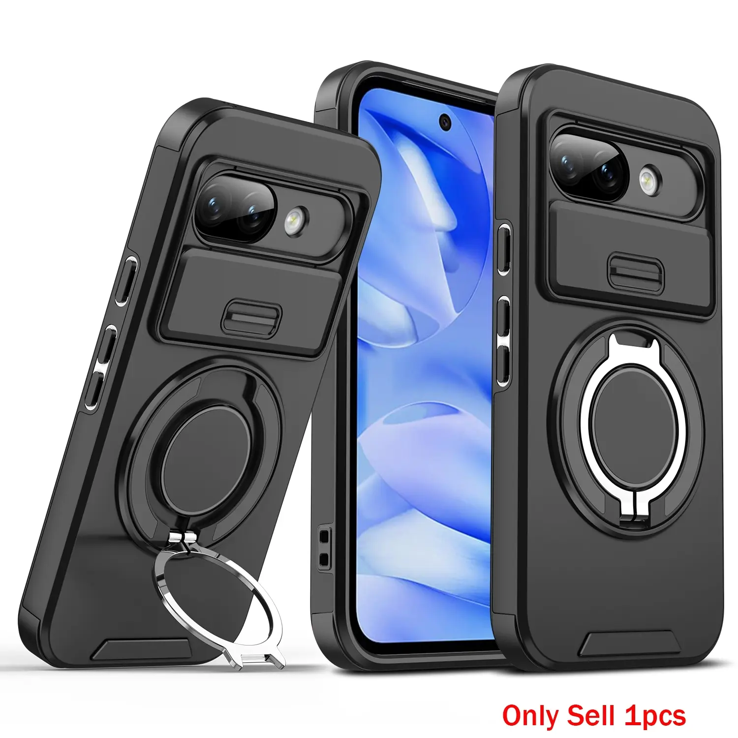 Case for Google Pixel 9/Pixel 9 Pro, Durable Shockproof Hard Shell, Adjustable Metal Magnetic Ring, Dust-Proof Lens Protector, Anti-Slip Stand for Google Pixel 9/Pixel 9 Pro Case