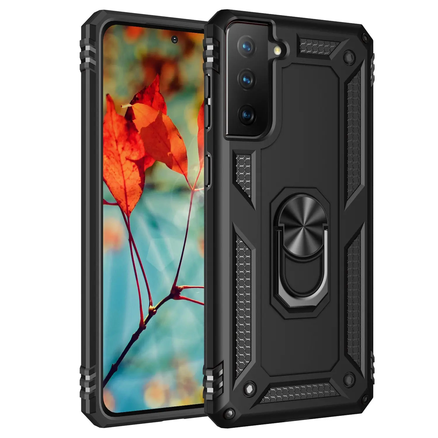 Case for Samsung Galaxy S21, Durable Dual-Layer Full Protection, Military Grade Shockproof 360° Rotatable Metal Ring Stand, Anti-Slip for Samsung Galaxy S21 Phone Case