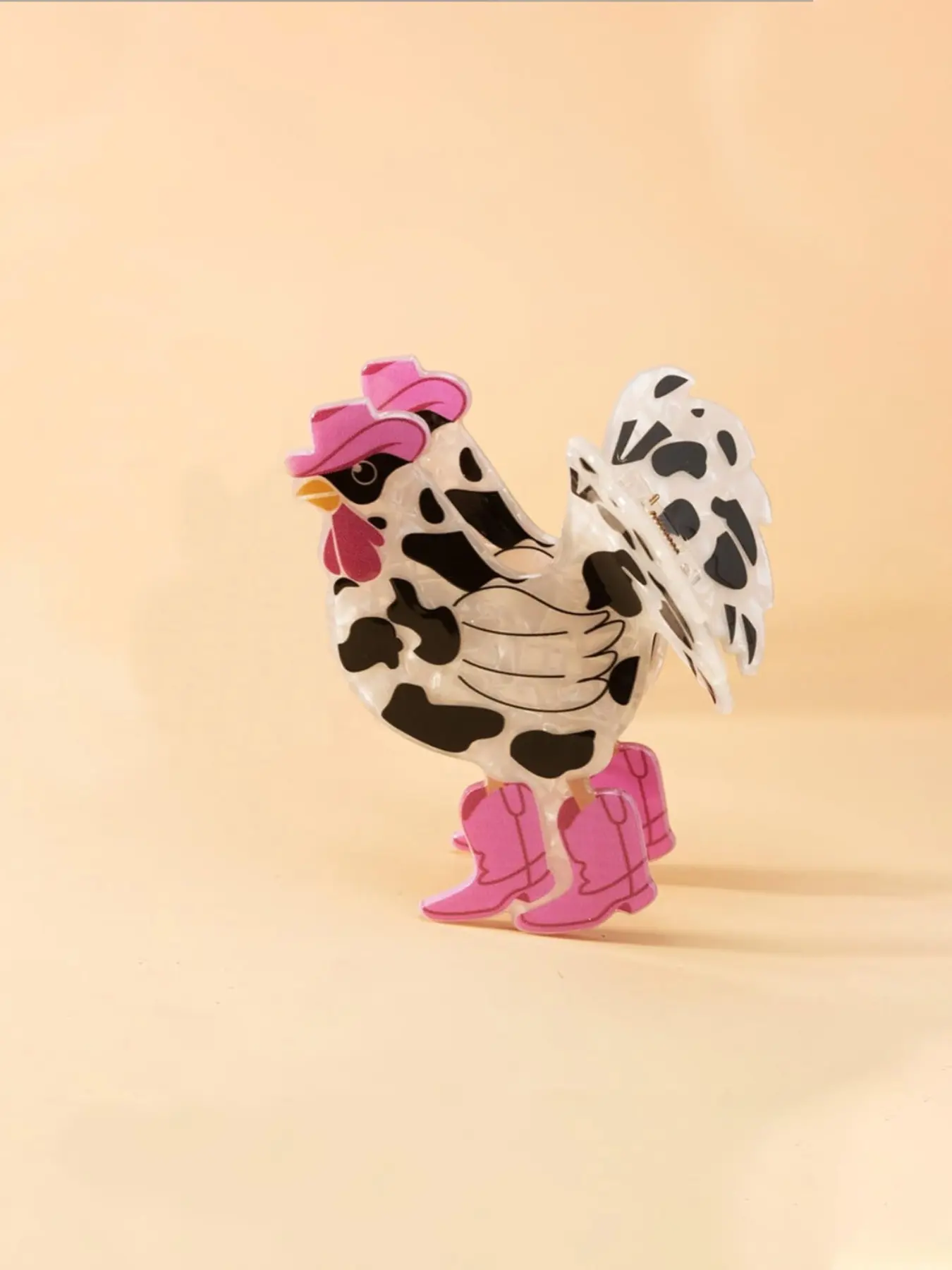 A spring and summer animal chicken-shaped hair claw, fun and unique large black and white hair clip, suitable for the back of a woman's head, great for updos, curls, and long hair, perfect for everyday commuting, Fun hair clips