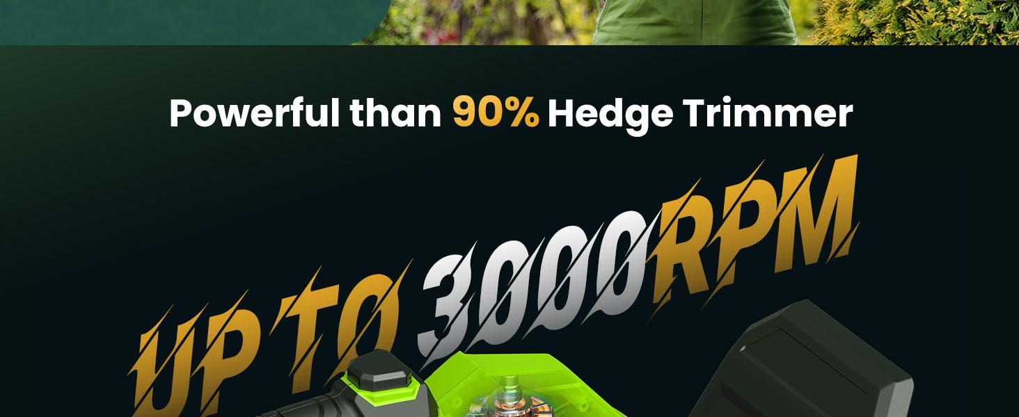 20'' Hedge Trimmer with Battery, 3000RPM Bush Clipper with 2pcs 2000mAh Batteries, 180° Rotatable Head, 2/3'' Blade Gap Green