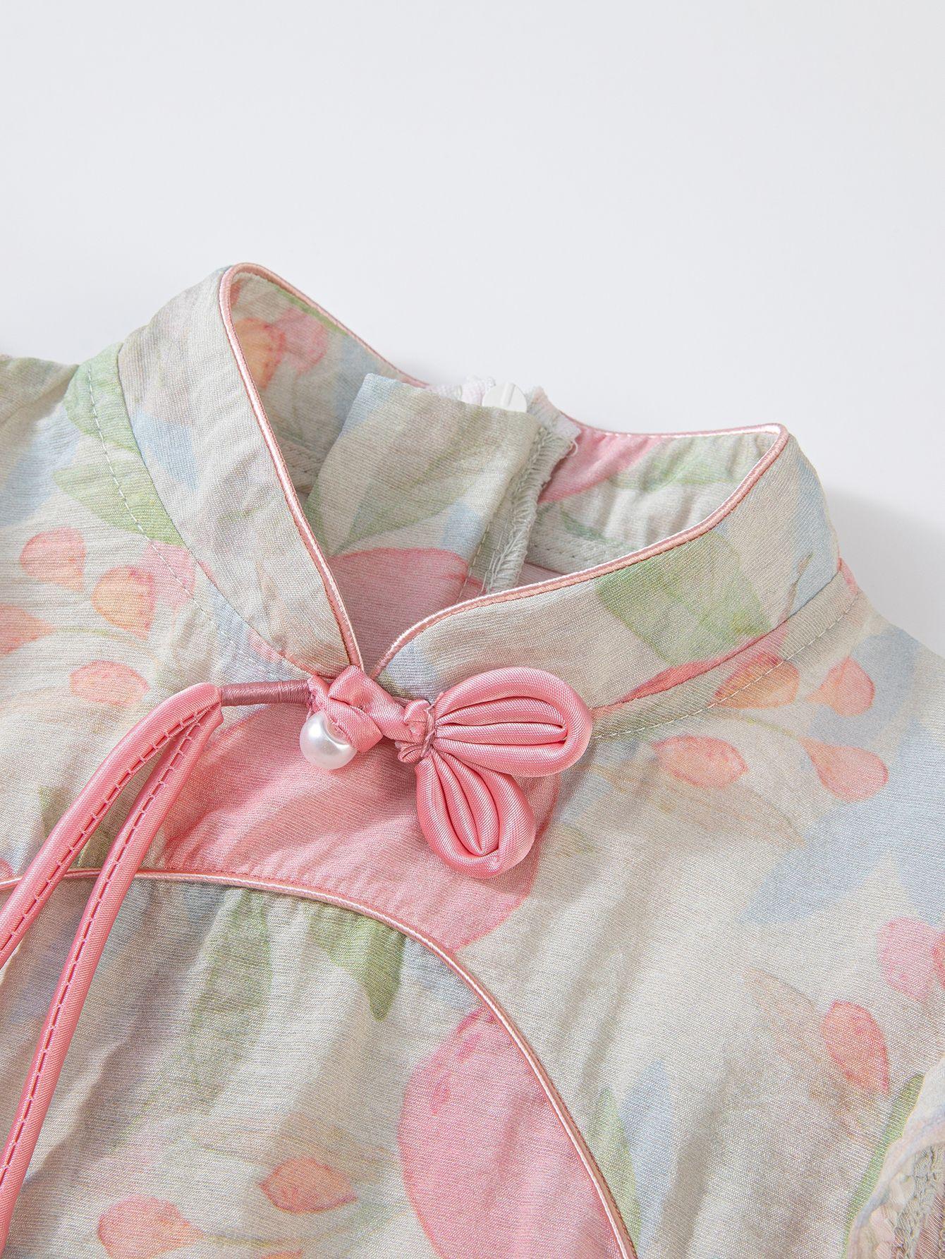 NewNew Cheongsam Dress for Girls Chinese Style Sleeveless Vest with Delicate Flutter Sleeves & Traditional Knot Buttons Ideal for Outdoor Events Festival Shows