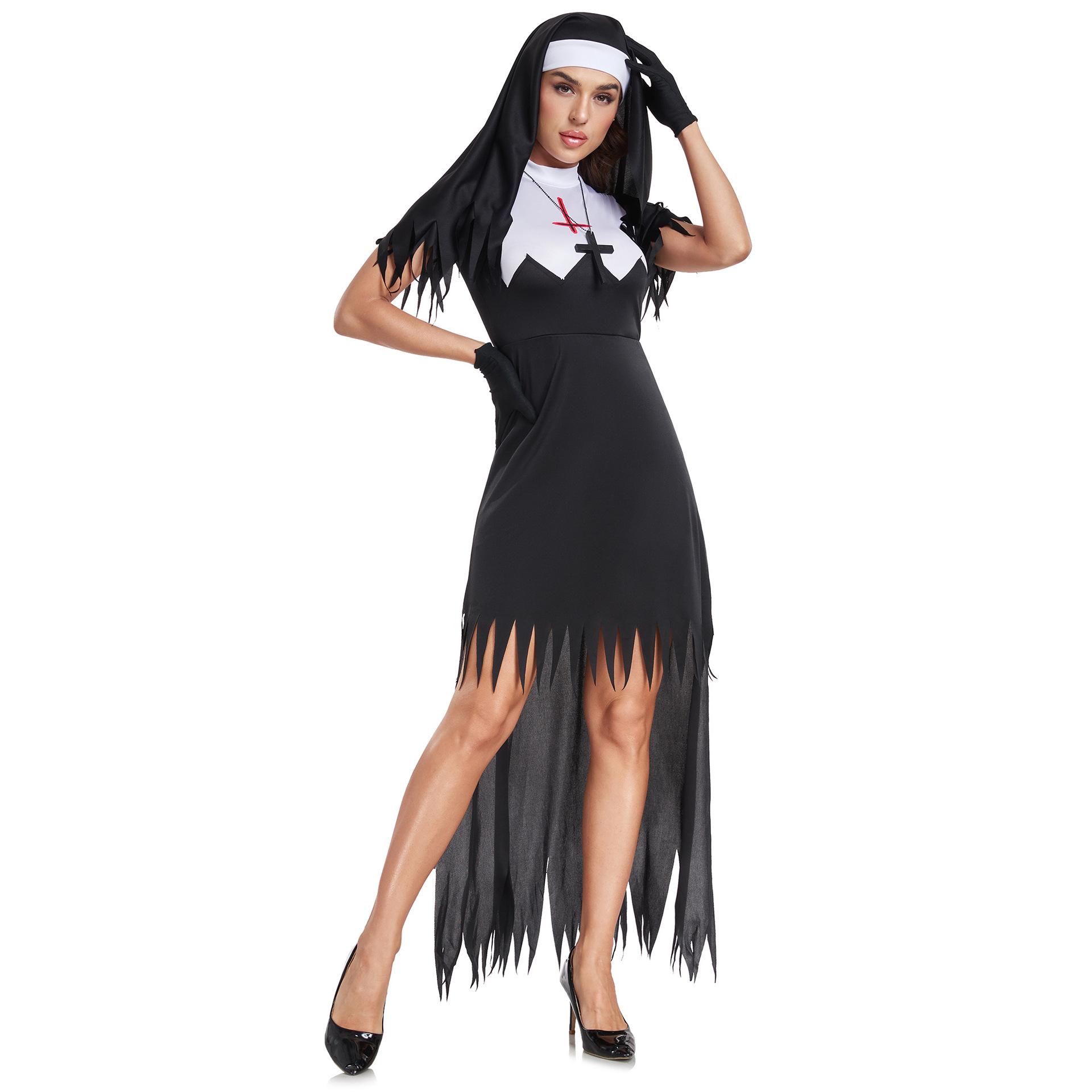 S To XXXL European American Halloween Zombie Nun Cosplay Vampire Demon Outfit