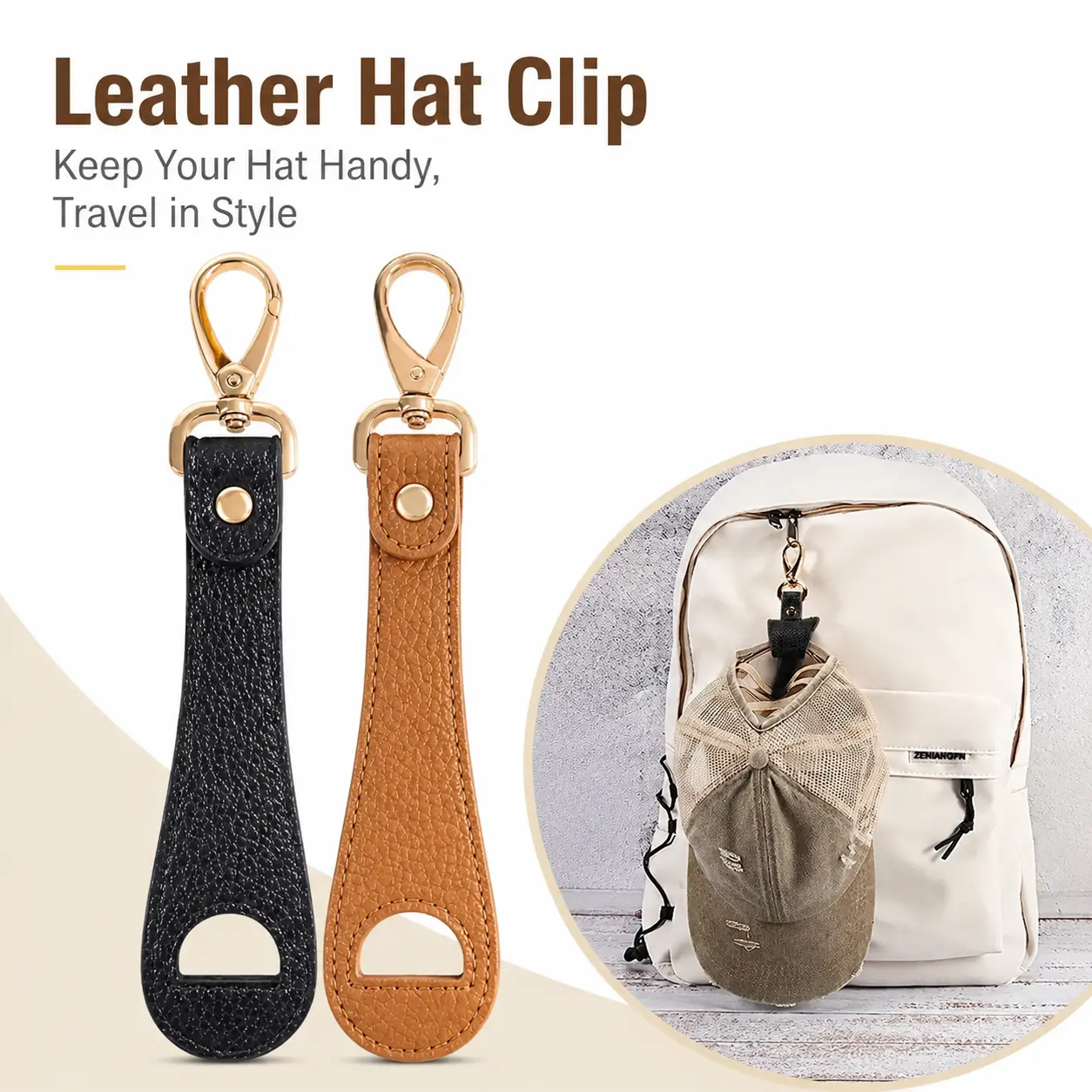 Solid Color Pu Leather Hat Clip, Hat Storage Clip, Hat Holder Clip, Bag Accessories for Women & Men, Backpack Accessories, Stylish Backpack Charm, Fashion Bag Charms, Bag Charms, Purse Accessories, Charms for Bags, Charms for Purses-YY0