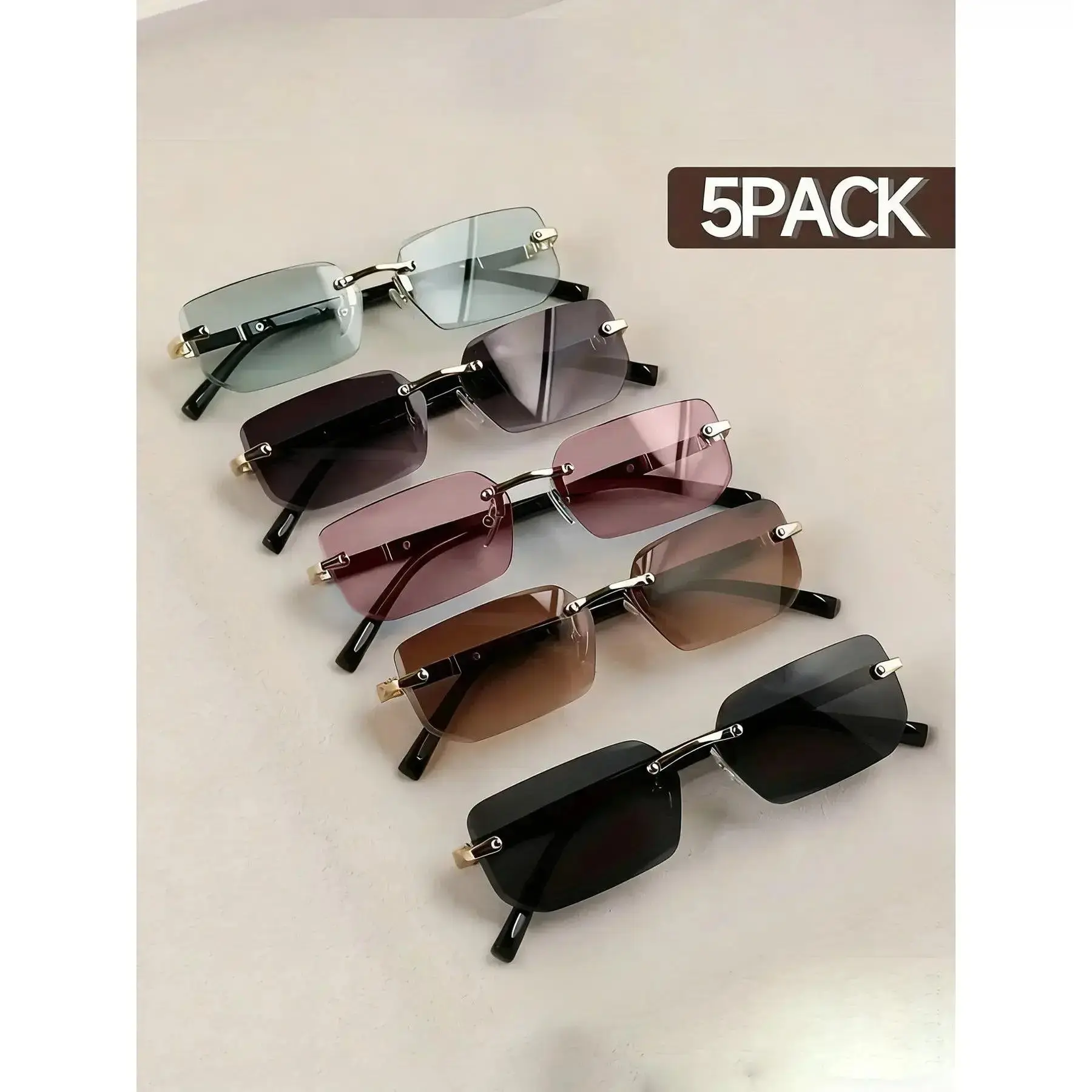 5-Pack Frameless Edge Trim Eyeglasses, Trendy Y2K Style Clear Lens Glasses Multipack for Daily Casual, Shooting & Photography Decor