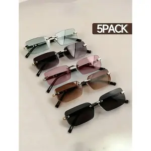 5-Pack Frameless Edge Trim Eyeglasses, Trendy Y2K Style Clear Lens Glasses Multipack for Daily Casual, Shooting & Photography Decor