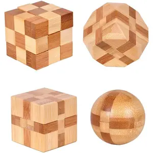 4 Pack Wooden Puzzle Games Brain Teasers Toy- 3D Puzzles for Teens and Adults - Wooden Logic Puzzle Wood Snake Cube Magic Cube Magic Ball Brain Teaser Intellectual Removing Assembling Toyfidget toys