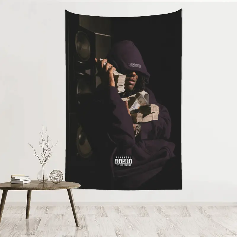 Dark Hip Hop Money Portrait Tapestry (5ft x 3ft/60in x 40in) - Moody Urban Music Peach Skin Wall Art, Black Purple Street Style Decoration for Bedroom, Living Room Home Supplies, Artwork