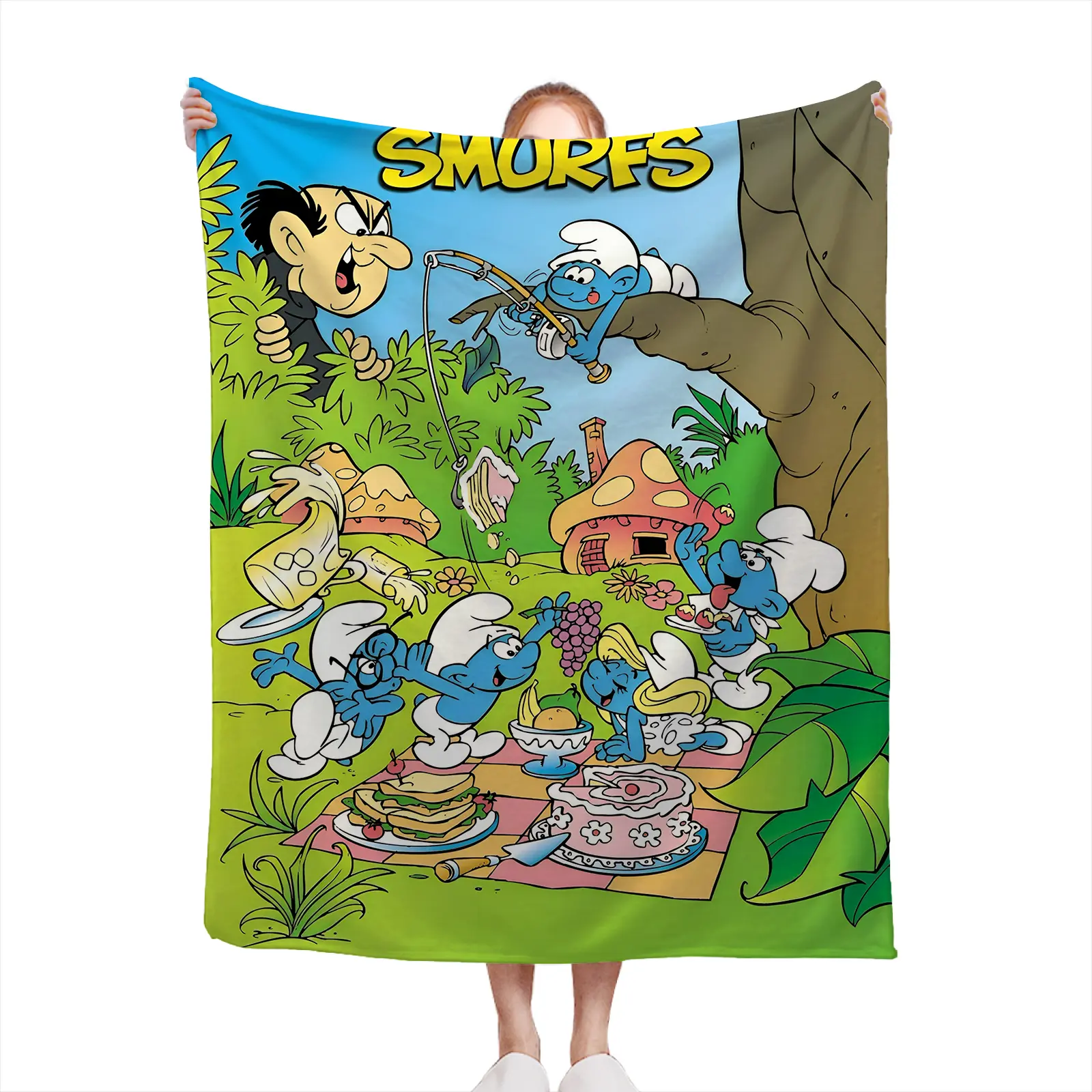 Soft Cozy Throw Blanket Flannel Smurfs Cartoon Print Lightweight For Living Room Bedroom Gift For Kids And Fans2607230181 Graphic Throw Blanket
