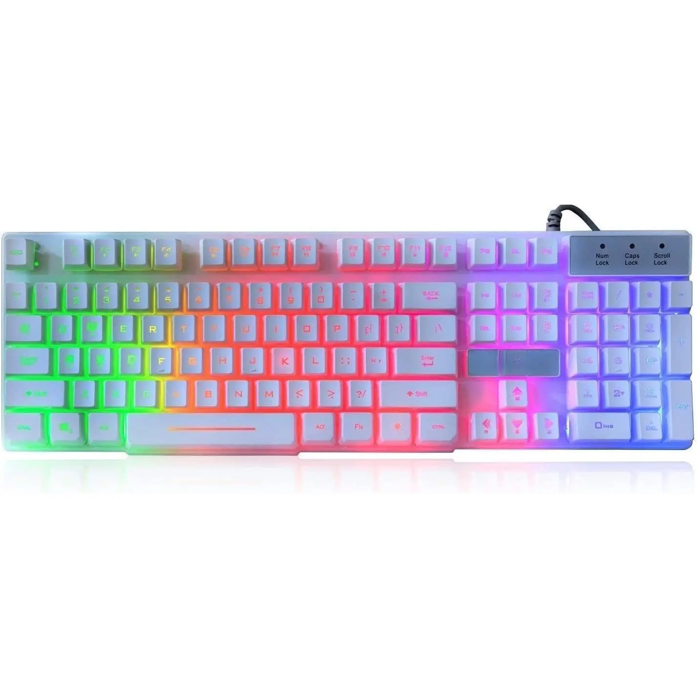 RK100+ White Gaming Keyboard,Rainbow LED Backlit | USB Wired Mechanical Feeling Ultra-Slim Multimedia Office Keyboard Non-Slip for Primer Gaming and Working,Office Device
