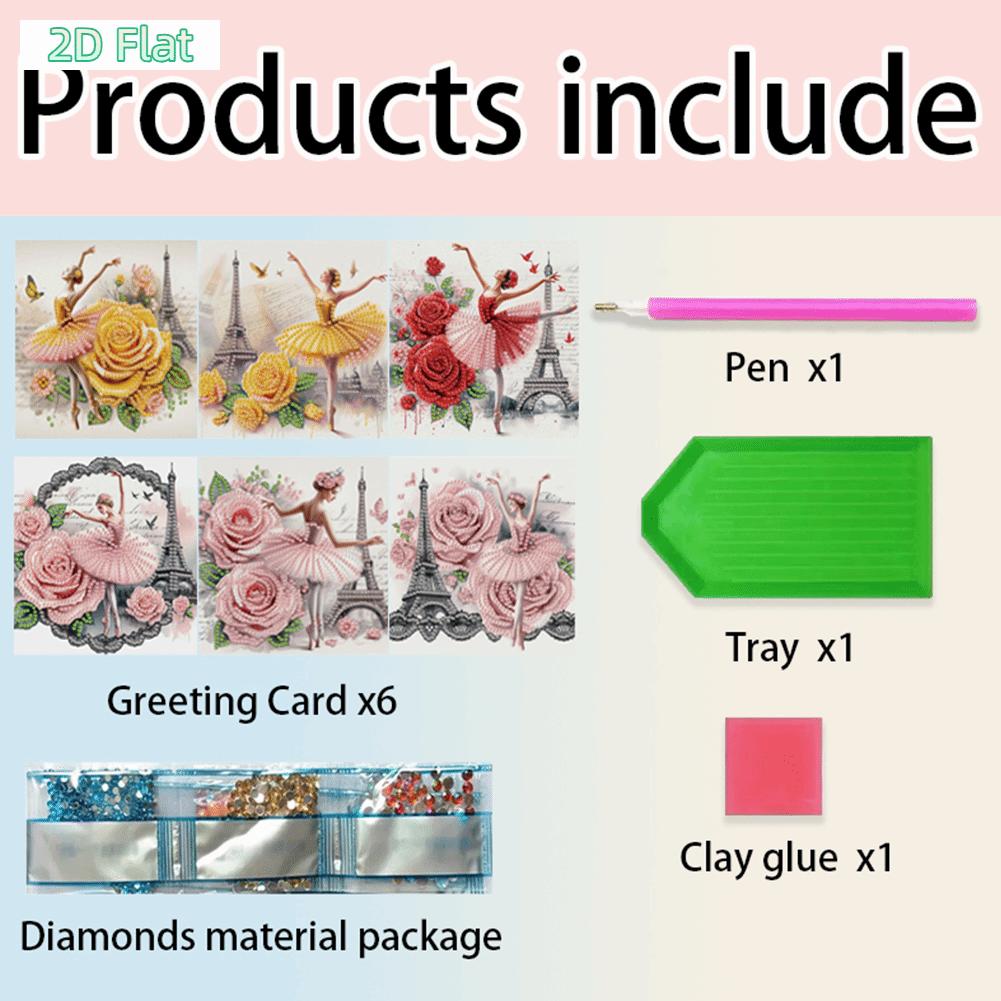2D FLAT 6Pcs DIY Diamond Painting Greeting Card Set Rhinestone Diamond Art Mosaic Postcards for Festivals and CelebrationsDIY Diamond Painting Kit for Adults & Beginners, No Skills Needed. Sparkling Art to Brighten Rooms & Perfect Festive Gift