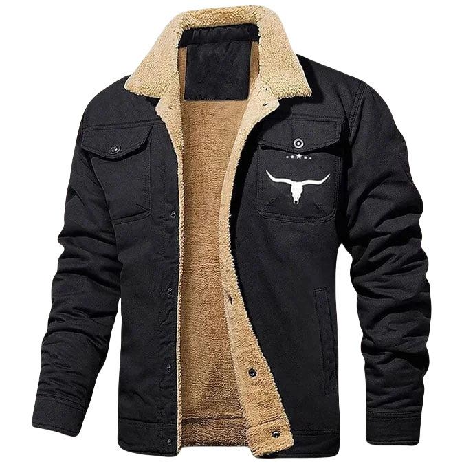 Men's Retro Western Jacket Warm Fleece Coat Work Cargo Trucker Jackets Tops Casual loose