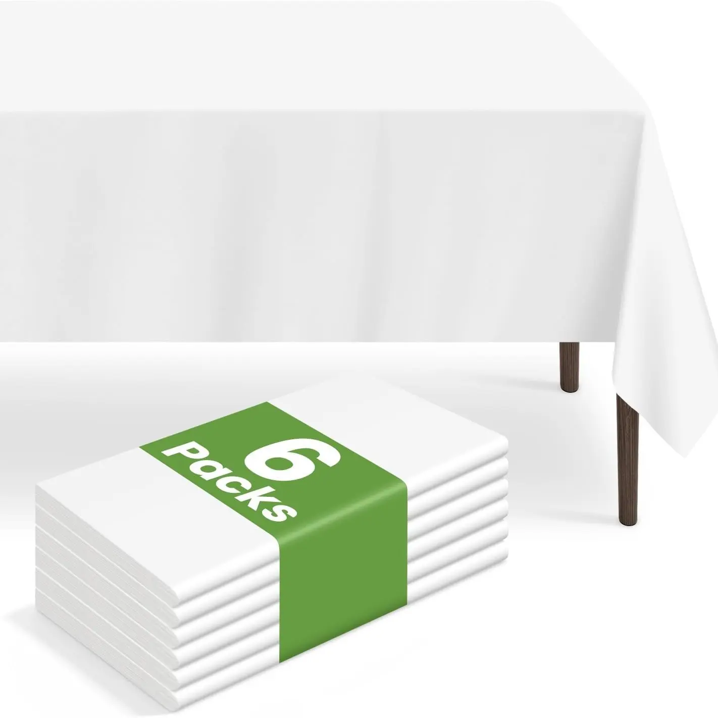 Plastic Table Cloth 6 Pack, 54 x 108 Inch Disposable Table Cloths for Party, Picnic and Wedding, Rectangle, White