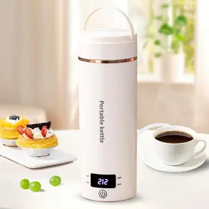 Travel Electric Kettle Portable Mini Kettle,Small Hot Water Boiler with 4 Temperature Settings,304 Stainless Steel, Boiling Water with Auto Shut-Off and Boil Dry Protection,400ml (Beige, 400ML)