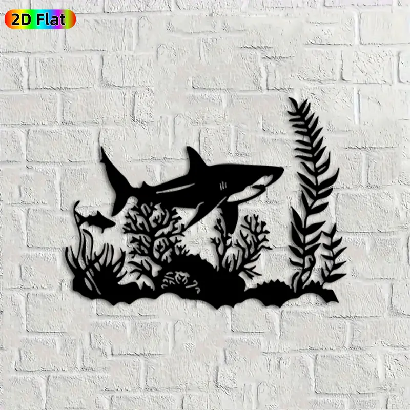 1pc Shark Metal Wall Art, Underwater Shark Statue Mural, Ideal Gift for New Year, Easter, Ocean Decor Enthusiasts, Weather-Resistant Metal Wall Decor Wall Sculptures, Perfect for Patio Wall & Garden Fence, Unique Coastal Home Decor