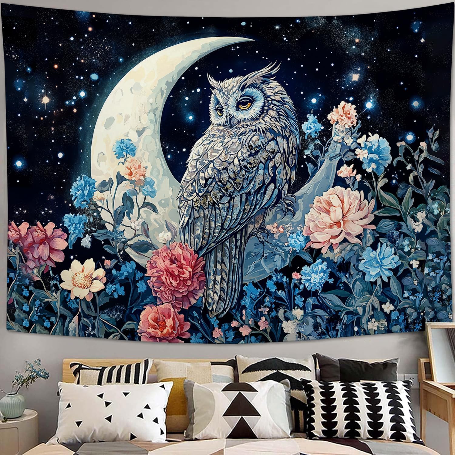 Purple Snake Tapestry Floral Moon Aesthetic Tapestries Boho Wall Art Witchy Hanging Decor Home Decoration for Bedroom Living Room Dorm 40"x60"