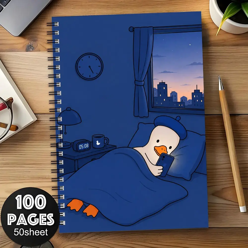 Funny Relatable Meme Duck Up All Night Scrolling Phone Till Dawn Spiral Notebook A5 100 Pages Kawaii Cartoon Late Night Vibe Journal Notebook For School Office Gen Z Funny Gift Supplies
