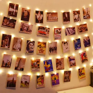 Photo Clips String Light, Warm White Fairy Light with 52 Clear Clips & 12 Hooks on Wall, Timer & 8 Modes USB Powered Copper Wire String Light for hanging picture, Bedroom Party