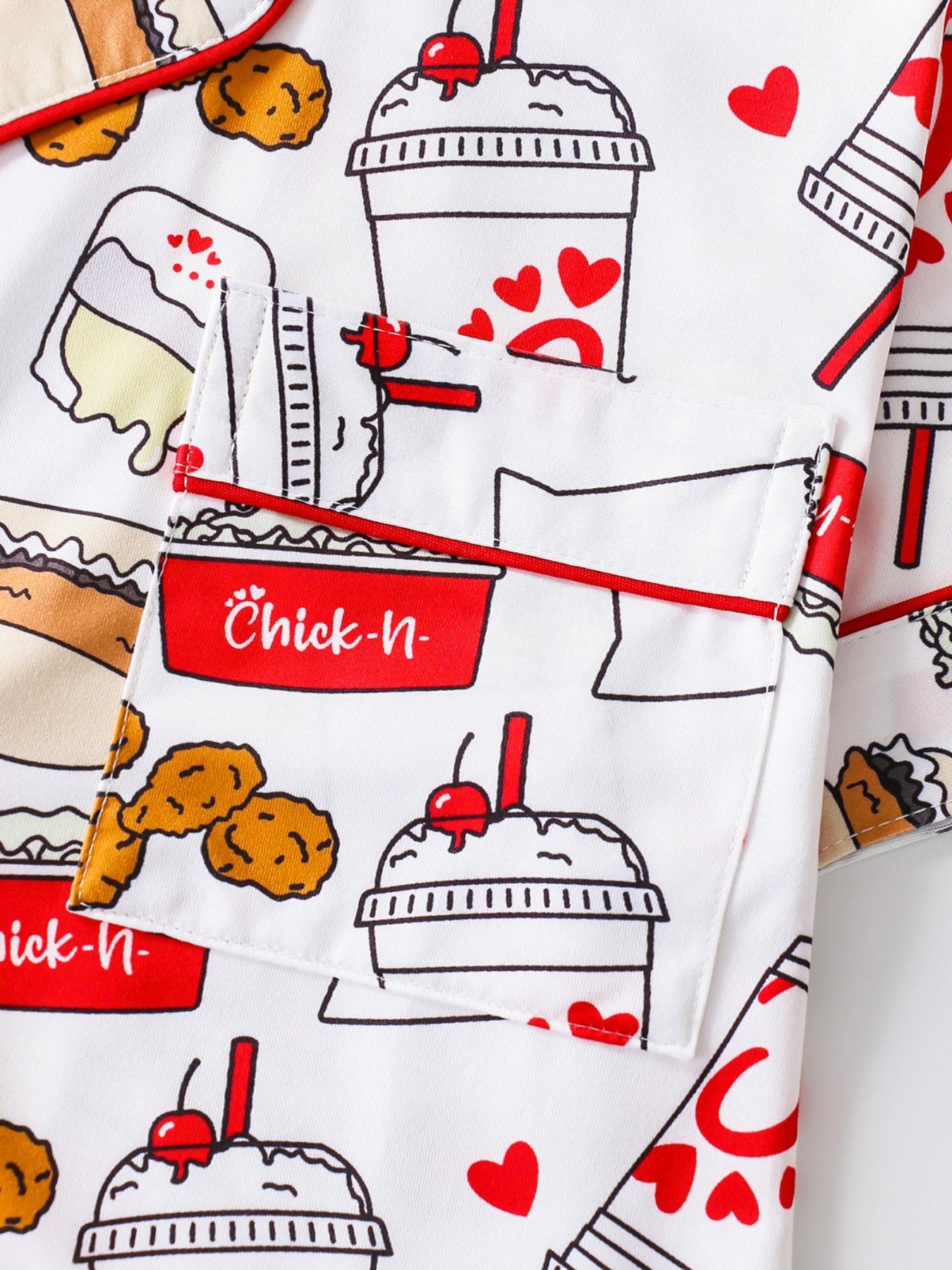 Women's All Over Print Button Front Shirt & Shorts Pyjama Set, Comfort Two-piece Pj Set for Homewear, Women's Sleepwear for All Seasons, Pajama Set, Casual Sleepwear Set