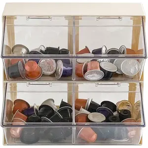 Large Coffee and Tea Organizer with Lid, Plastic Creamer Holder for Coffee Bar, Coffee Accessories Storage Box for K Cups, Coffee Pod, Sugar Bags, Drinking Straw (White)
