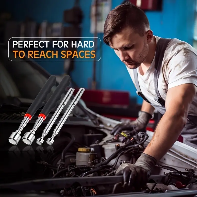 2-Piece Telescopic Stainless Steel Magnetic Pickup Tool with Magnetic Stick, Handheld Metal Grabber for Repairs
