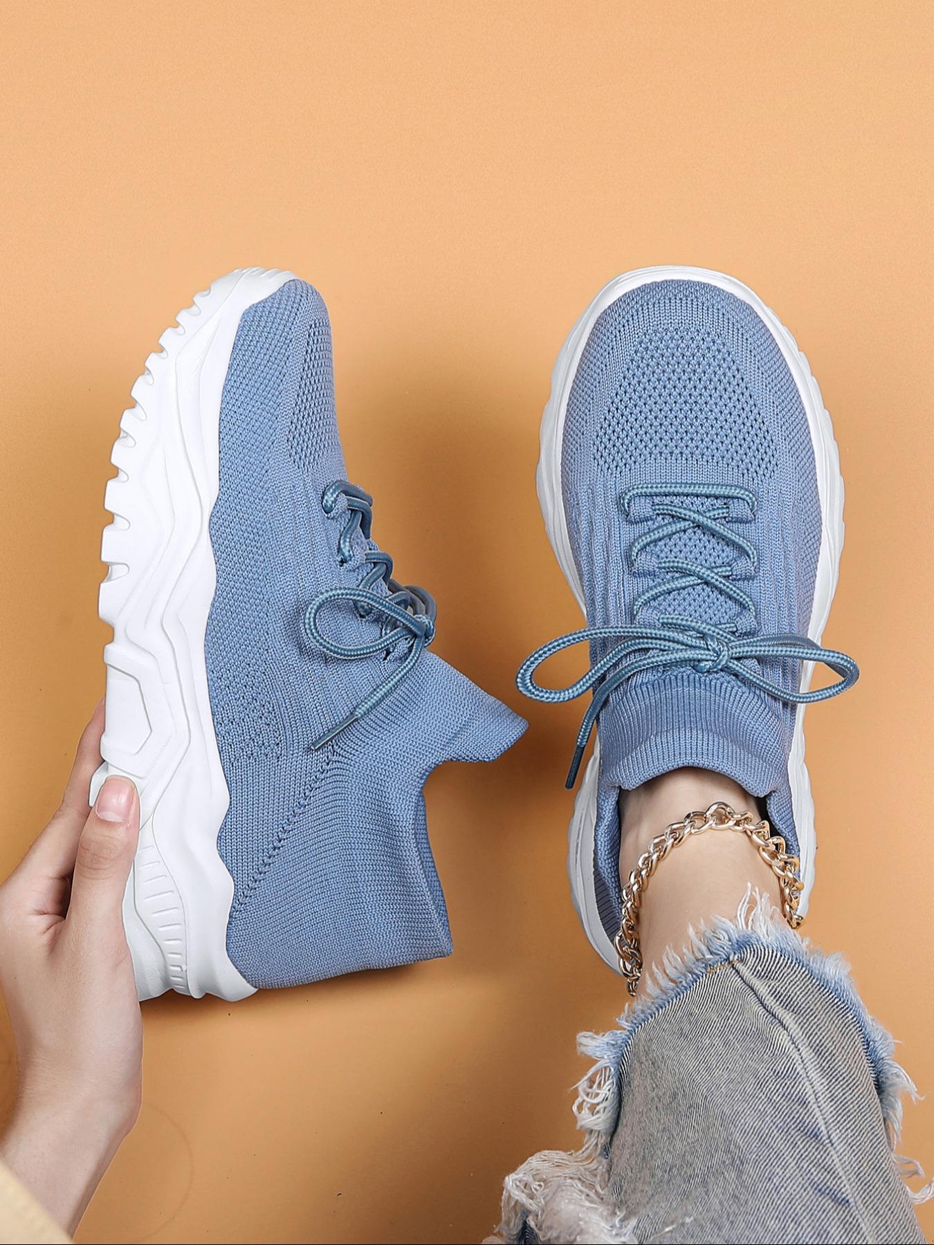 Women's Fashion Sportive Plain Color Lace Up Sneakers, Casual Comfortable Sports Low Top, Trendy Mesh Breathable Shoes for Daily Life, Breathable Walking Sneakers, Thick Sole Sneakers