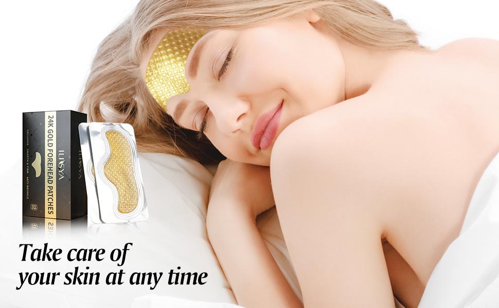 24K Gold Forehead Anti-Wrinkle Patch-15 PCS, Collagen Forehead Lines Mask Forehead Frown Wrinkles Pads T-Zone Patches Smooth Forehead Strips Moisturizing