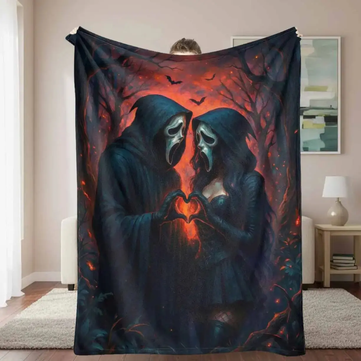 Hooded Gothic Art Flannel Blanket - Super Soft Plush Throw for Couples, Adult & Kids, Sofa Bed Travel Gift, Hooded Blankets, Gothic Art Blankets