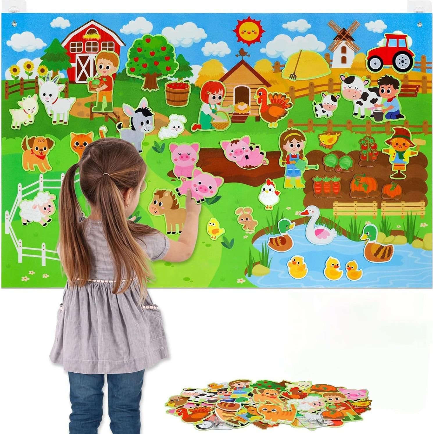 Farm Animal Felt Story Board Set, Sensory Activity Board, 1 Set Preschool Farmhouse Barnyard-Themed Story Kit, Early Learning Interactive Play Set for Kids