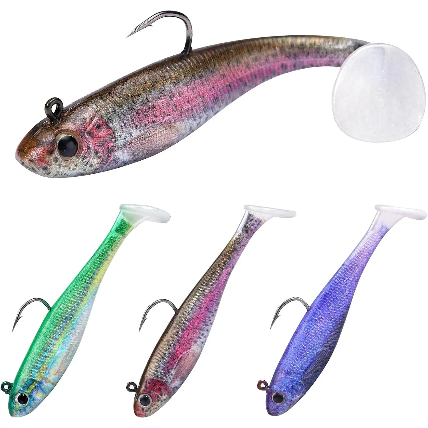 Swim ,Paddle Tail Swim Baits for Bass Fishing,Realistic  Minnow Swimbait Walleye Fishing Lures,Pre-Rigged Swimbaits Fishing Soft Plastic Lures for for Bass Trout Walleye 3/6pcs