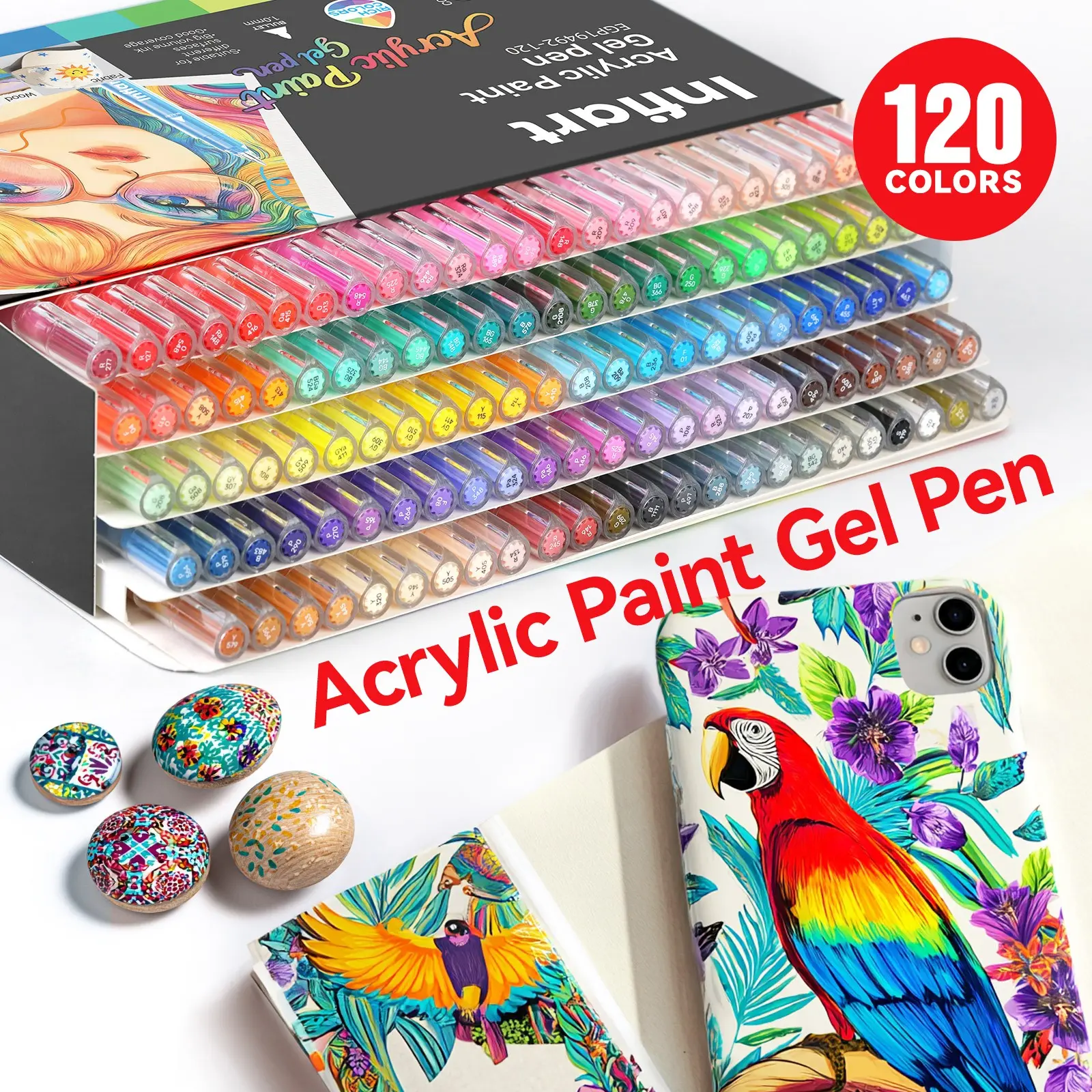 Infiart Gel Pen Set, 60/80/120 Colors, Stackable Ink, 1.0mm Tip, Full Color Large Capacity, Artistic Drawing, Anime, Comic Supplies