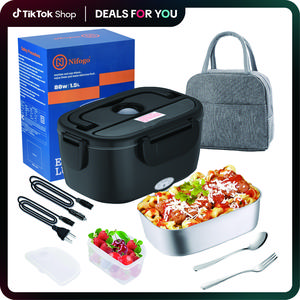 Electric Heated Lunch Box Tableware - 1.8L/1.5L Durable Bento Box, 80W Stainless Steel Container, 12V-24V Car & 220V Home Thermal Food Warmer, Leak-Proof with Fork, Spoon & Bag for Work