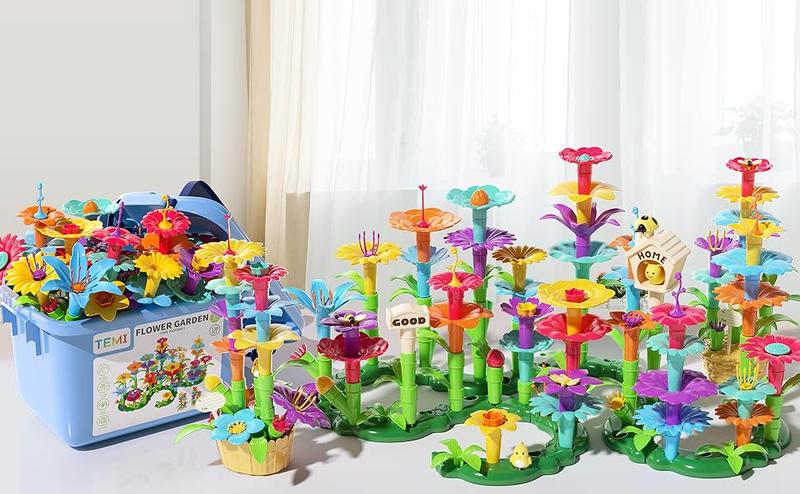 224 PCS Flower Garden Building Toys for Girls Toys, Educational STEM Toy and Preschool Garden Play Set for Toddlers 3 4 5 6 7 8 Year Old Kids Boys Girls, Flower Stacking Toys for Kids Age 3-6