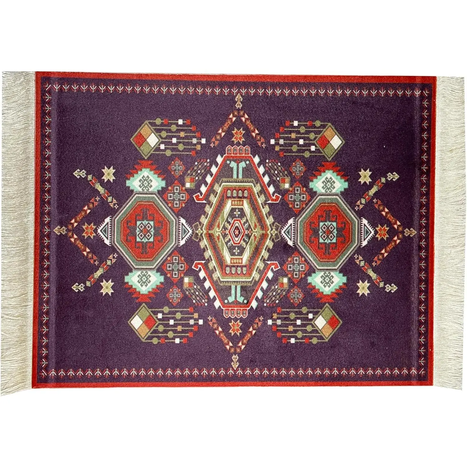 Boho Rug Mousepad – Small Carpet Desk Mat with Fringed , Non-Slip Base,  Oriental Design for  Office & Creative Spaces
