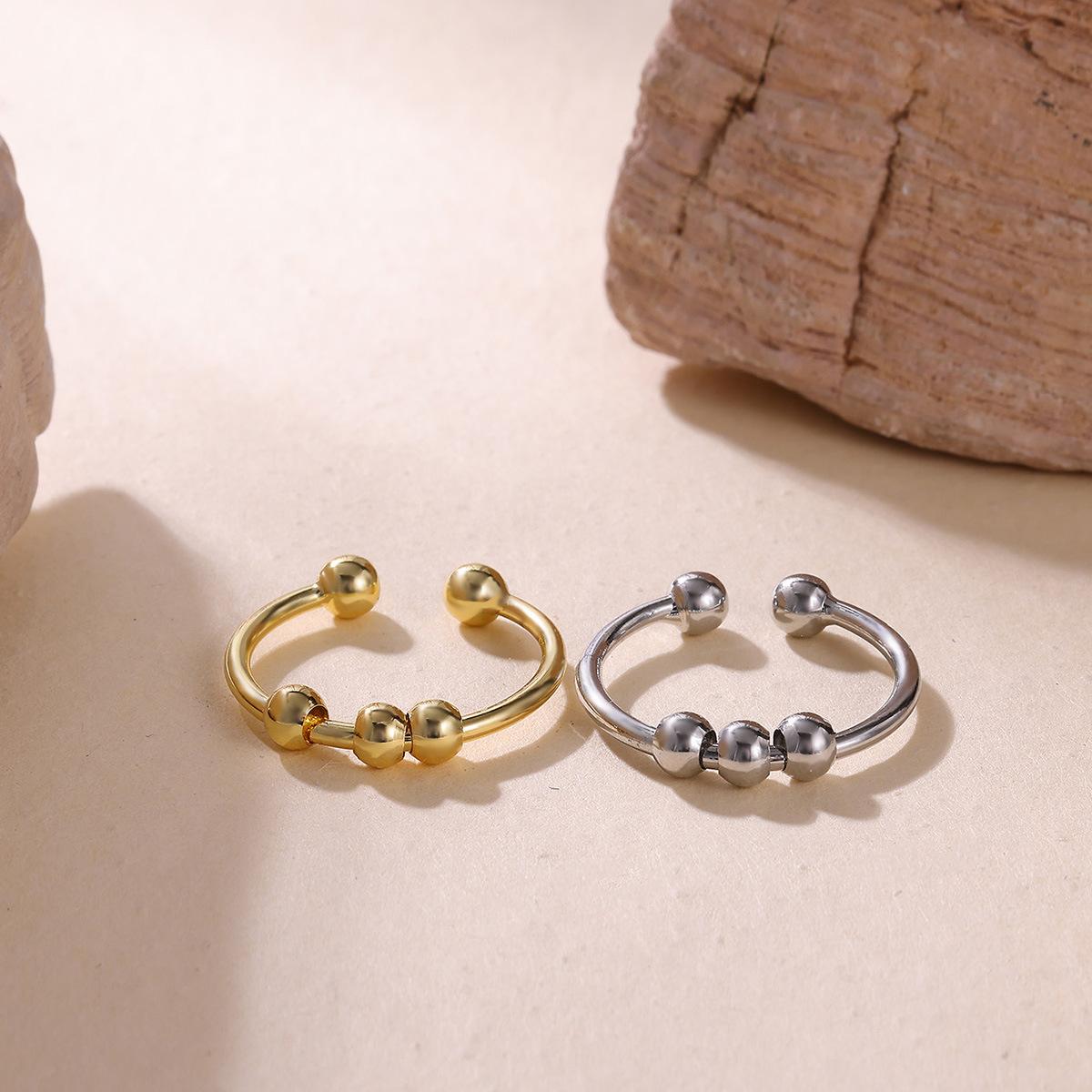 Spiral Bead Anxiety Relief Open Ring Gold Simple Men's and Women's Rotating Bead Finger Ring Handpiece