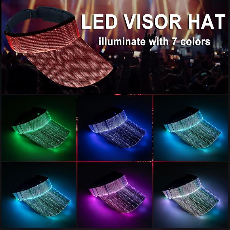 LED Hat, Sun Visor Hat Light Up Cap with 7 Colors for Women Unisex with Elastic Fit Running Tennis Golf Visors (Black)