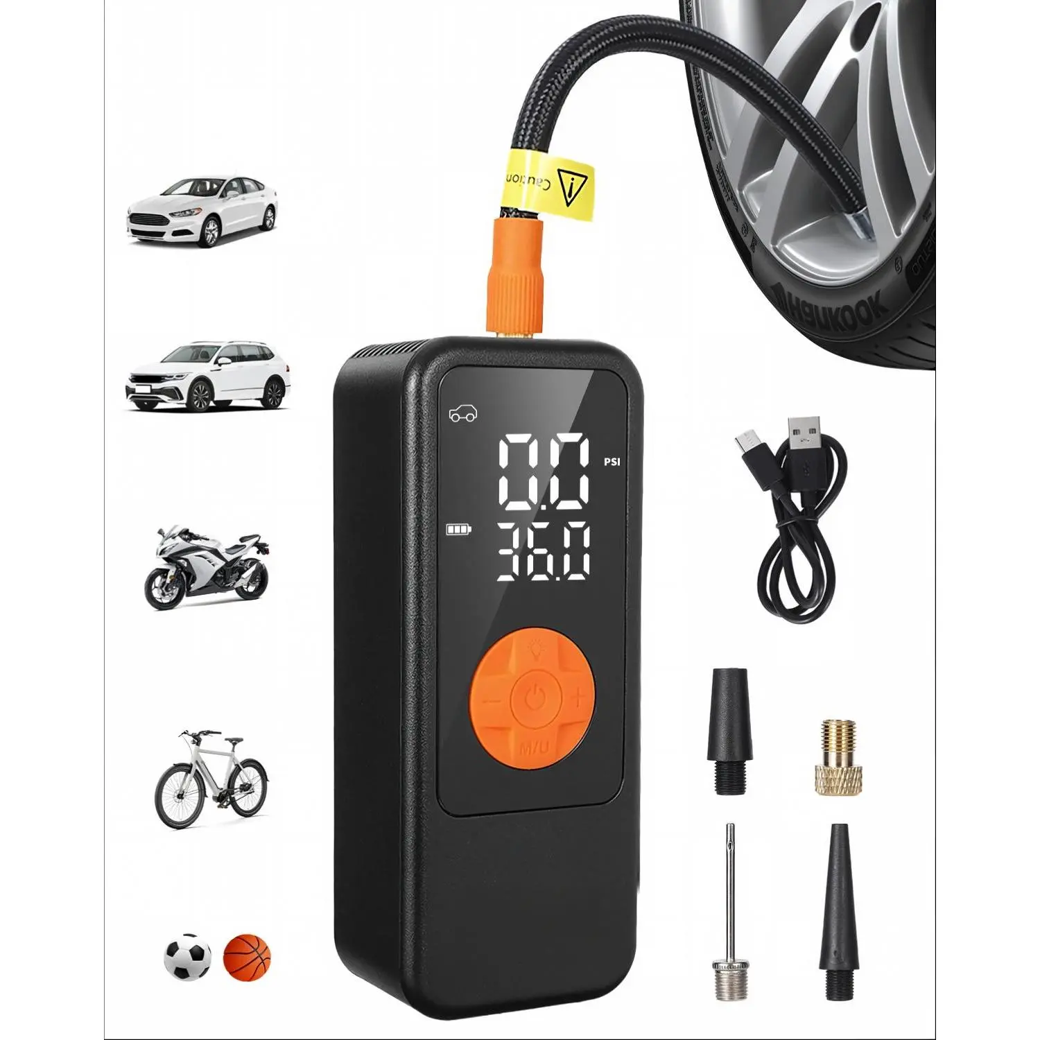 Wireless 150PSI Tire Inflator - Fast Digital Air Compressor with Auto Shut-Off, LED Light, Compact Air Pump for Car, SUV, Motorcycle, Cycle, Sports Balls