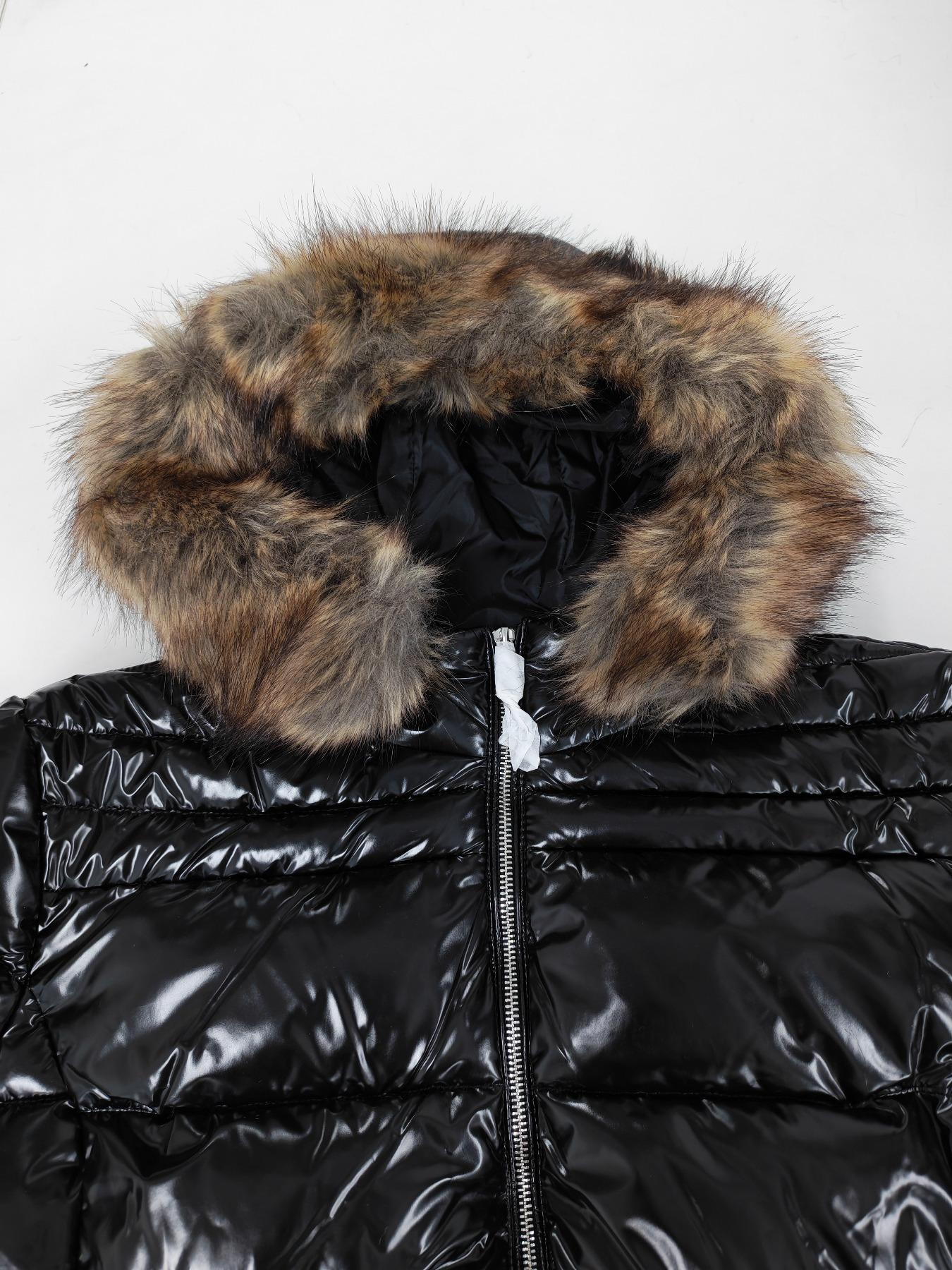 Women's Plus Size Hooded Puffer Jacket, Warm Street Style Fitted Coat with Faux Fur Collar, Hidden Zipper, Pockets, Fall & Winter Fashion