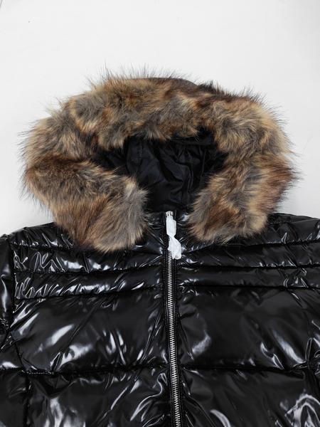 Women's Plus Size Hooded Puffer Jacket, Warm Street Style Coat with Faux Fur Collar, Hidden Zipper, Pockets, Fall & Winter Fashion