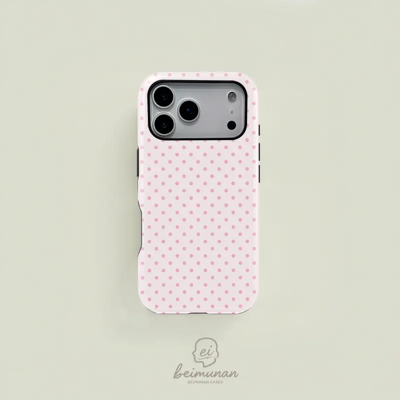 Pink polka dot minimalist and cute design phone case, sturdy and durable 2 in 1 protective case, MagSafe compatible, suitable for iPhone 18/17/16/15/14/13/12/11 Pro Max/Plus/Pro, simple and stylish phone case, holiday gift design.