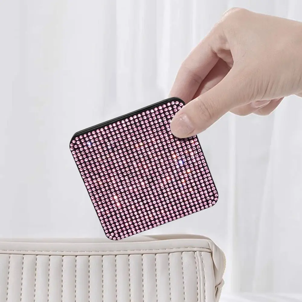 1pc Sparkling Rhinestone Portable Folding MakeupMirrore Dual-Sided, Square Design)for Purses &Handbags, No Battery Needed