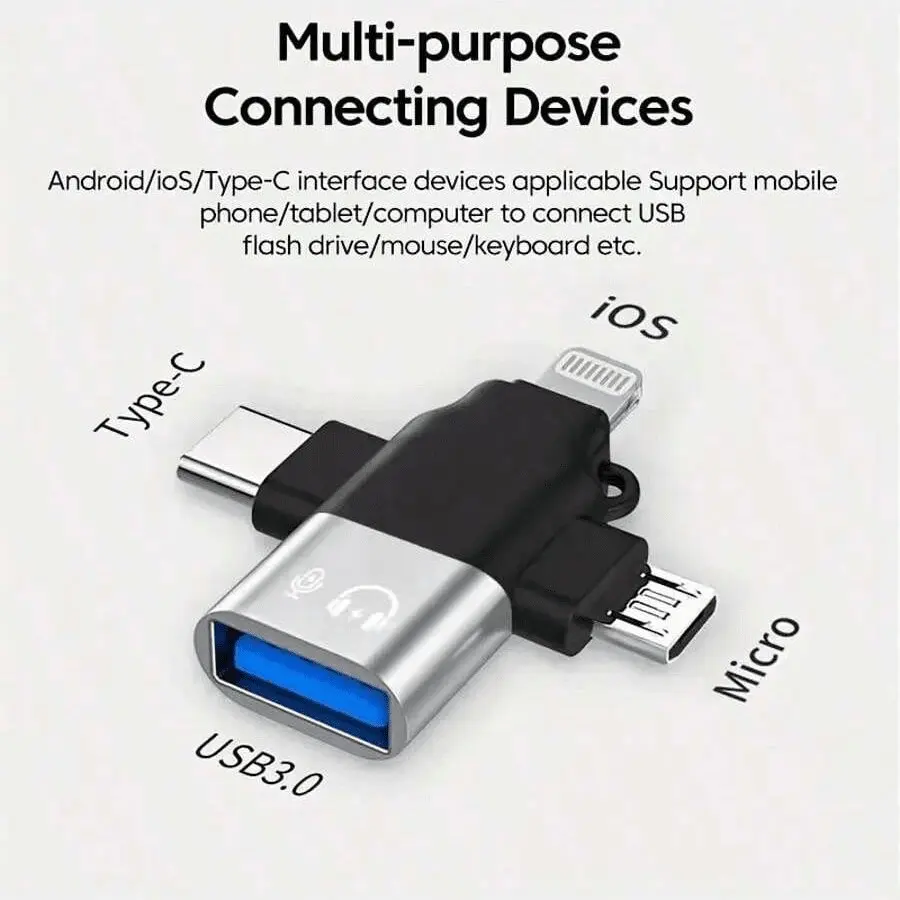 3-In-1 OTG Adapter Type-C/micro USB/lightning, USB 3.0 Data Transfer, No APP Needed, Compatible with iPhone, Tablets, Hdds, Perfect Gift