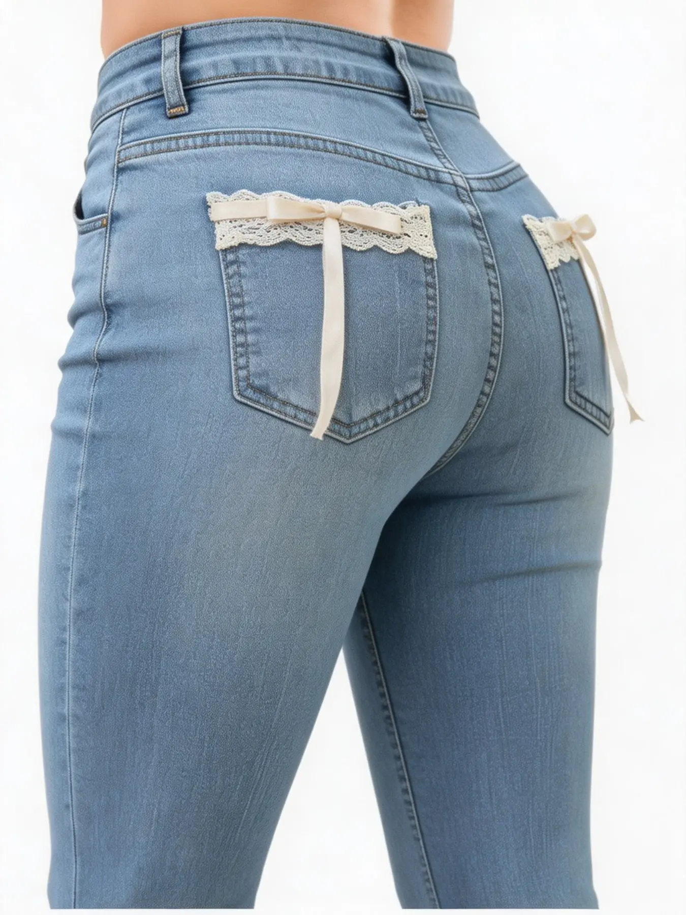 Women's Elegant Business Style Light Wash Denim Jeans, All-Season Commuter Jeans, High Waist Stretch Fashion Denim Trousers