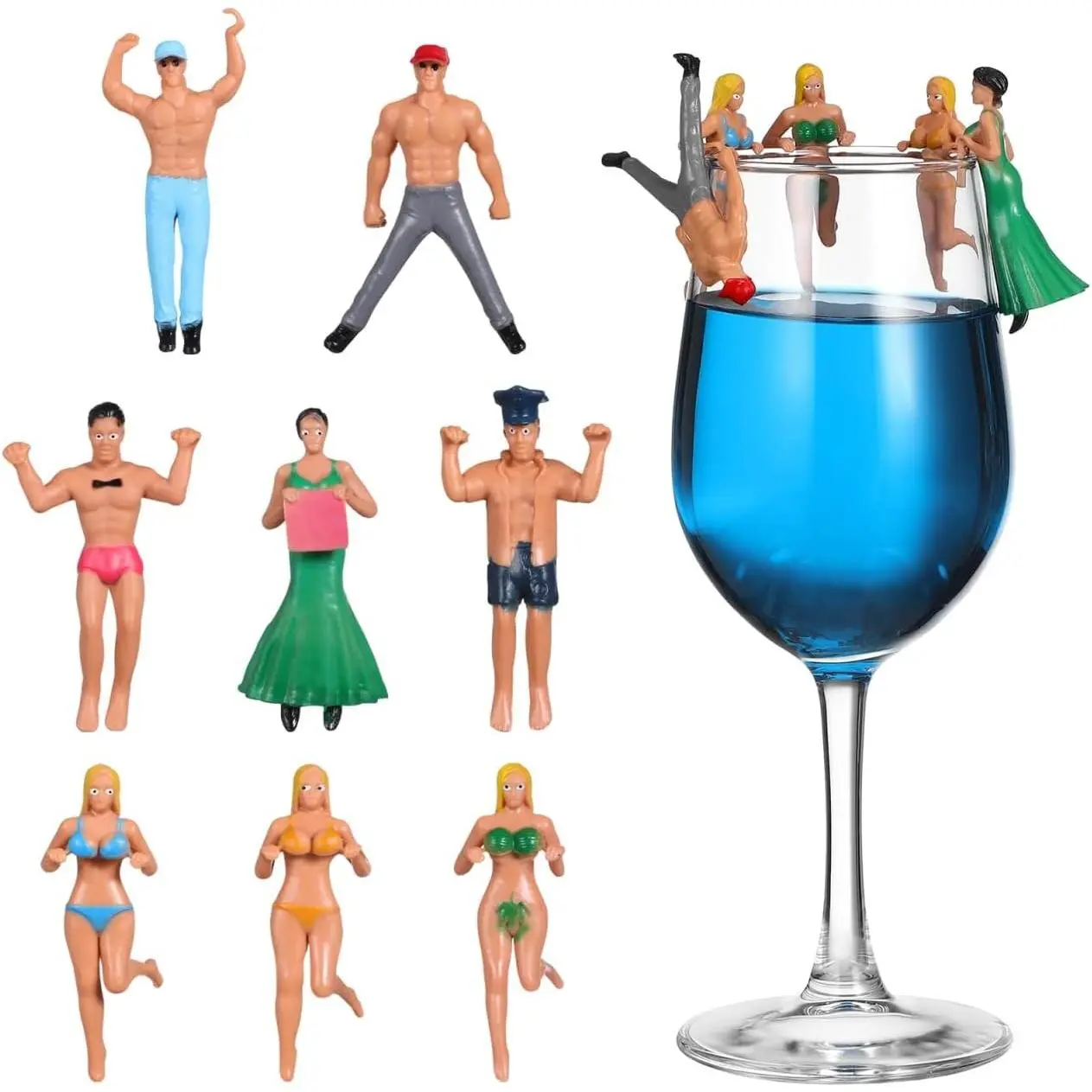 Toyvian Wine Glass Tags Charms Hanging Ornament Identify Label Cup Edge Action Figurines Doll for Drink Marker 8pcs (Random Style)