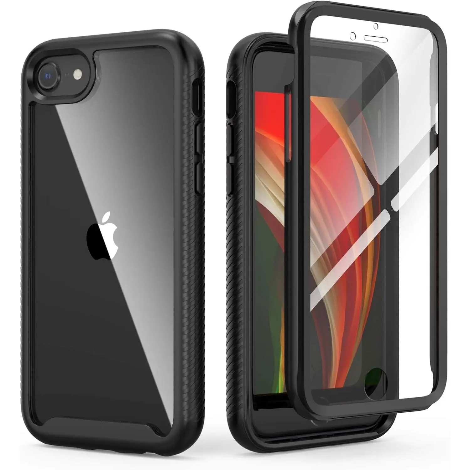 Hybrid Hard Shell Phone Case - Compatible with iPhone SE 2nd/3rd Gen (2020/2022), iPhone 7/8, Slim Fit Full-Body Protection, Shockproof Cover with Built-In Screen Protector, Black Accessory, Wireless‑Charge Ok